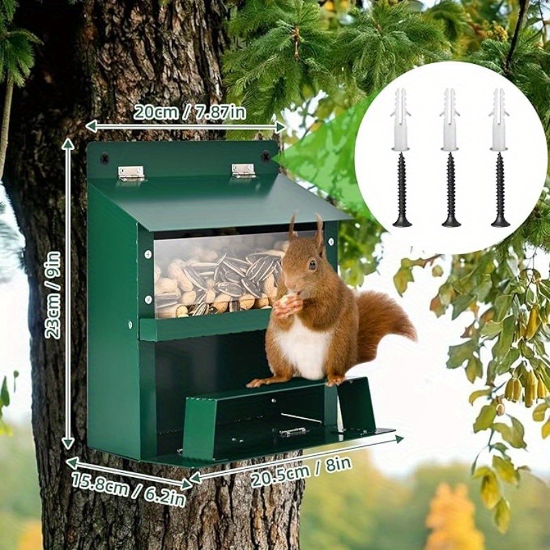 TEMU Outdoor Metal Squirrel Feeder - Transparent Storage Bin Hanging Squirrel Feeder For Hunting & Home Decor, Durable Wildlife Gift For , Squirrel