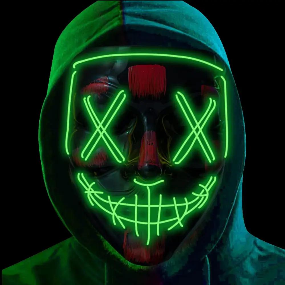 Tk Led Purge Mask Green – Glowing Halloween Costume Mask With Control For Men And Women, Perfect For Halloween, Mardi Gras, And Carnival (green Led)