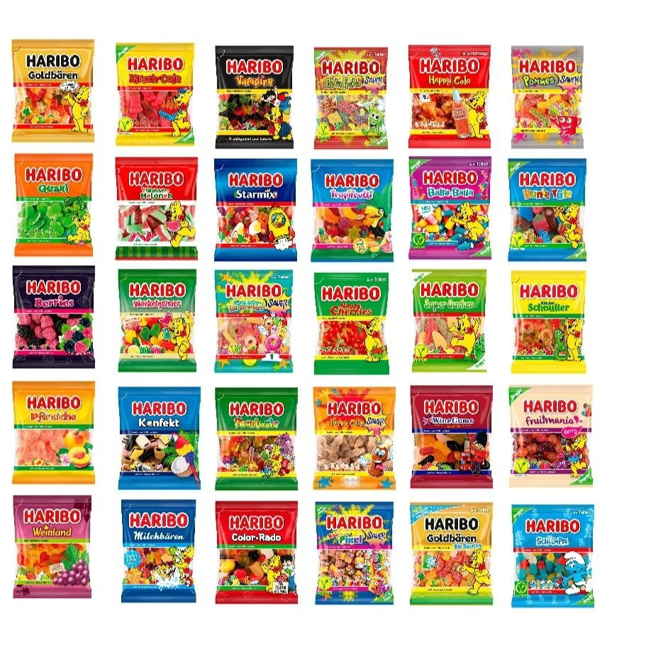 Image of Haribo Assorted Pack Approx. 3kg / Various Flavors No Duplicates / Fruit Gummies / Foam Sugar / Licorice Mix - 17 To 19 Bags, 160g To 175g Each
