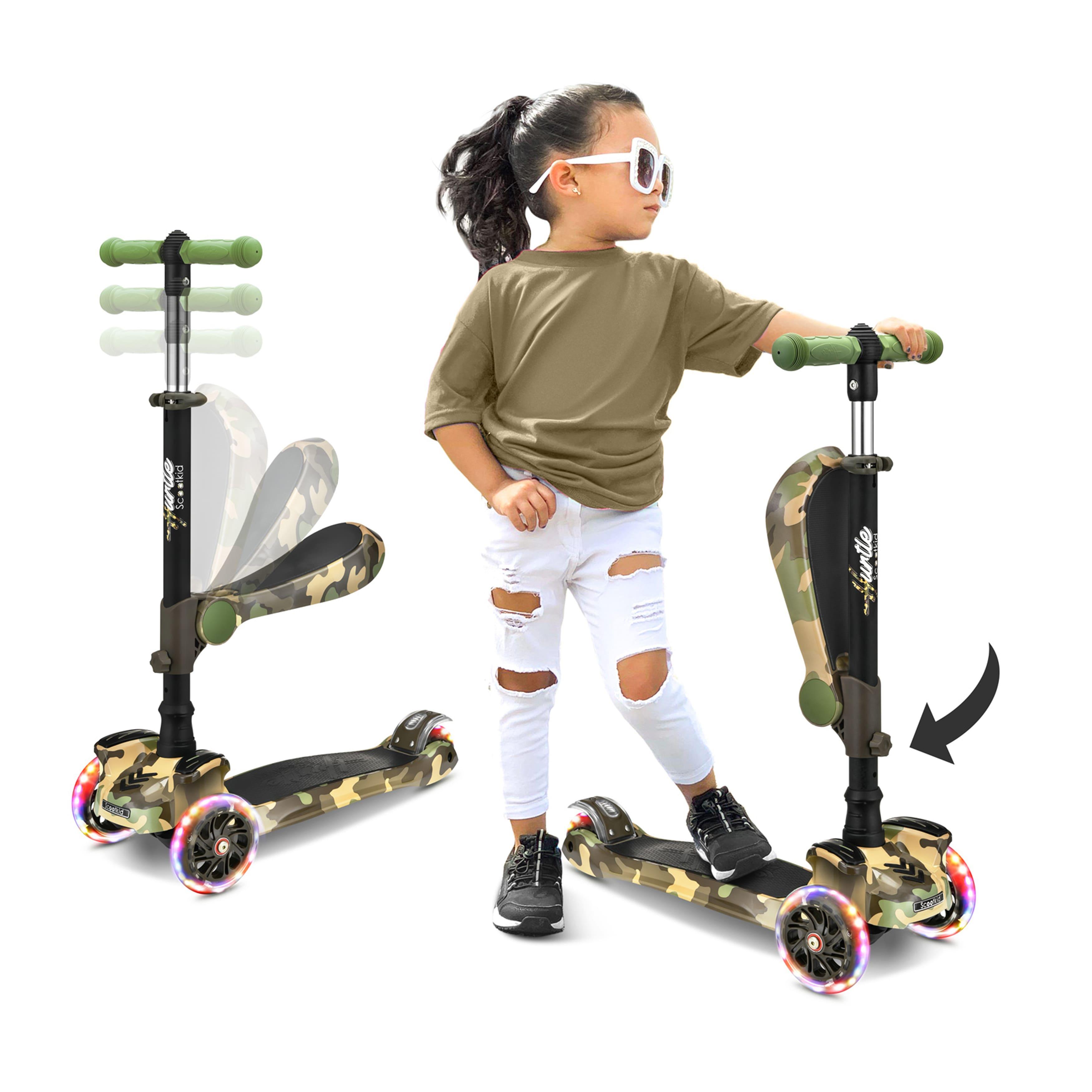 Image of Kids' Scooter With Folding & Removable Seat – Children's Scooter With Large Wheels & Led Lights – With 4 Height Options 3+ – Stable 3-wheel Scooter For Indoor & Outdoor Use, Max. 60 Kg