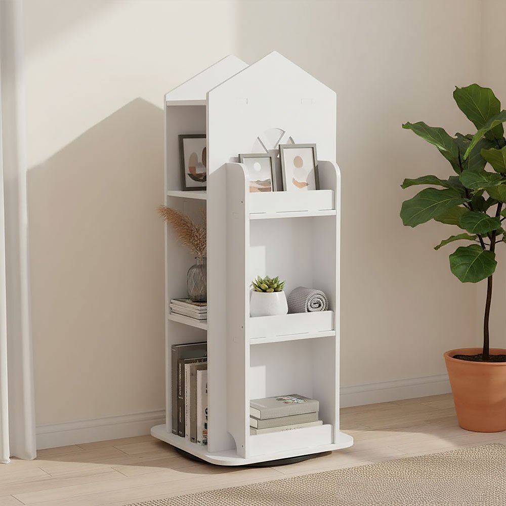TEMU Versatile 360° Rotating Books Shelf - Space Saving Rotatable Bookshelf Storage Shelf Organizer (72×31×31cm), Pvc Wood-plastic Bookcases Shelves