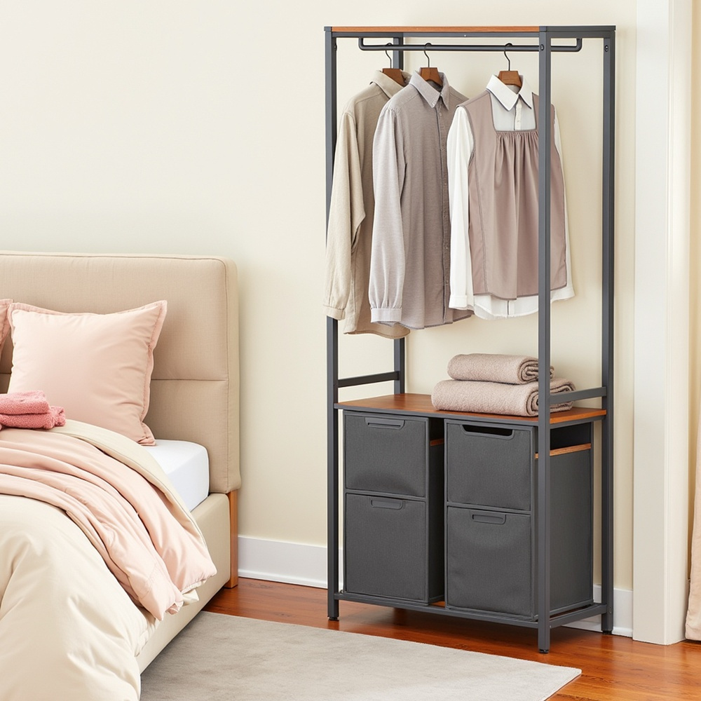 Laundry Basket With Coat Rack, Laundry Collector With 2 Compartments, 73 X 33 X 177 Cm, Clothes Rack, , Extendable Laundry Bag