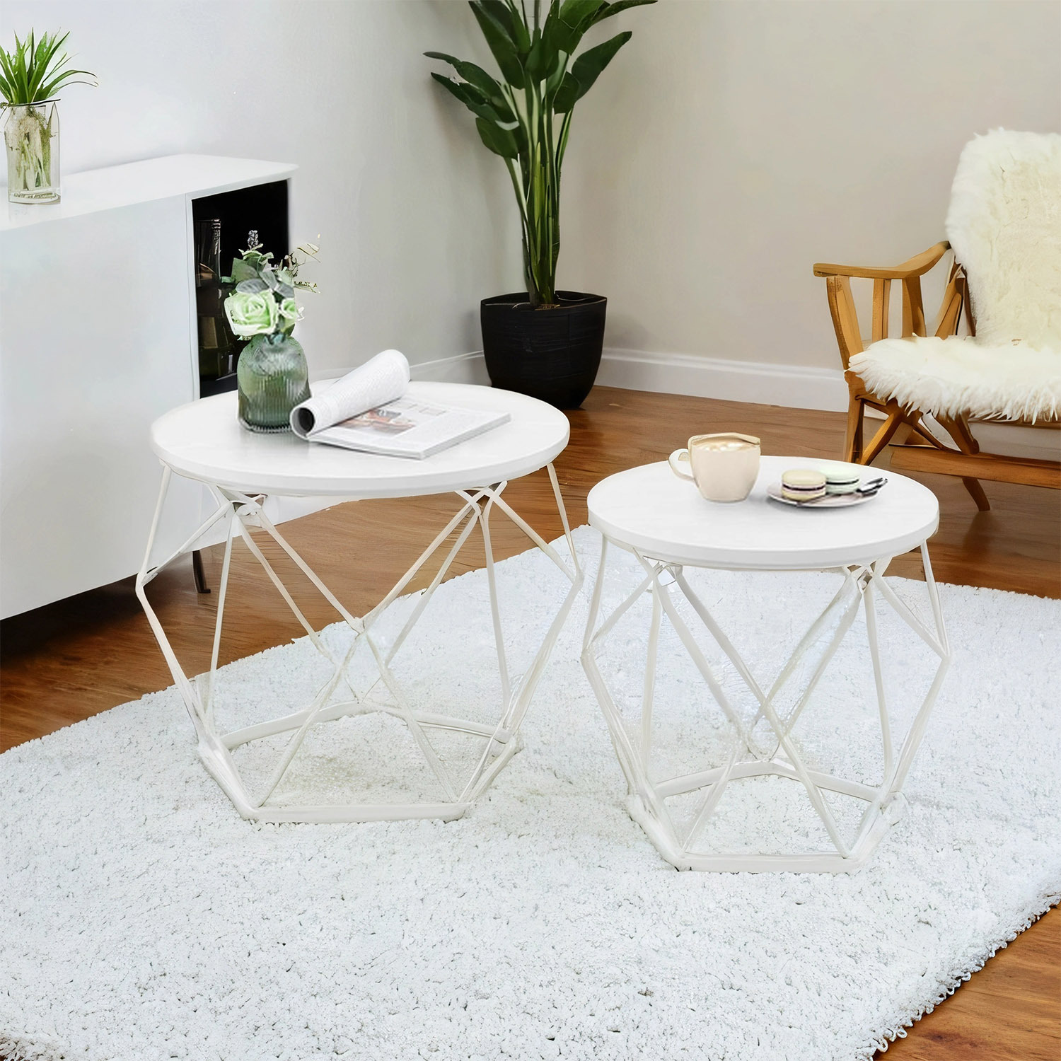Round Coffee Table Set Of 2, Side Table, Living Room Table With Removable Top