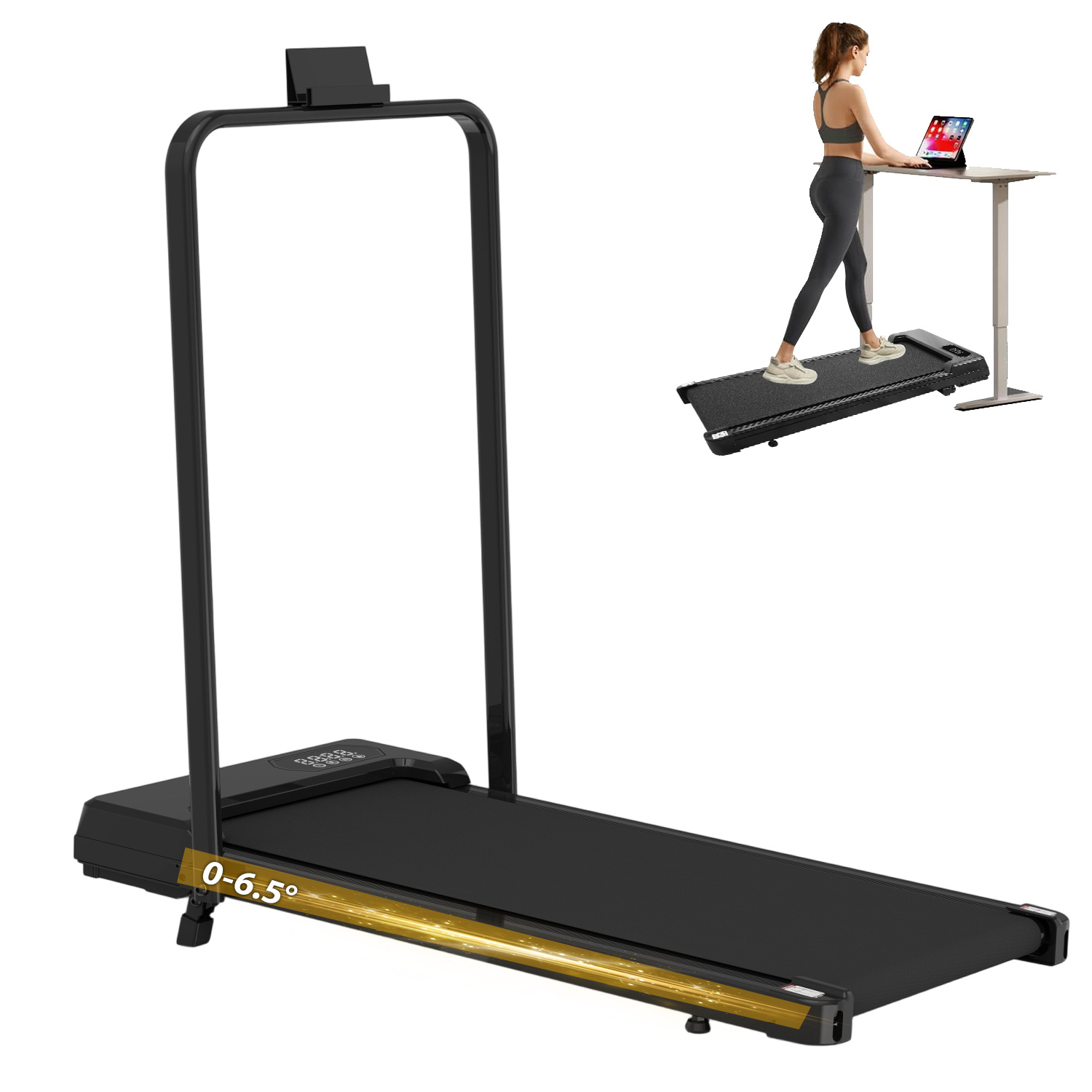 Foldable Under Desk Treadmill 1-8 KM/H Portable Walking Pad With Remote Control Adjustable Incline Walking Machine for Home Office