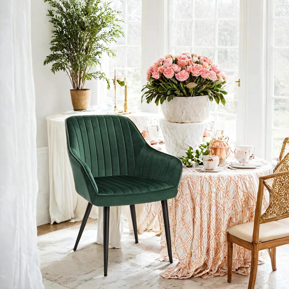 Image of Dining Chair, Kitchen Chair, Armchair, Velvet, Upholstered Chair With Armrests, Lounge Chair, Metal Legs, For Dining Room, Kitchen