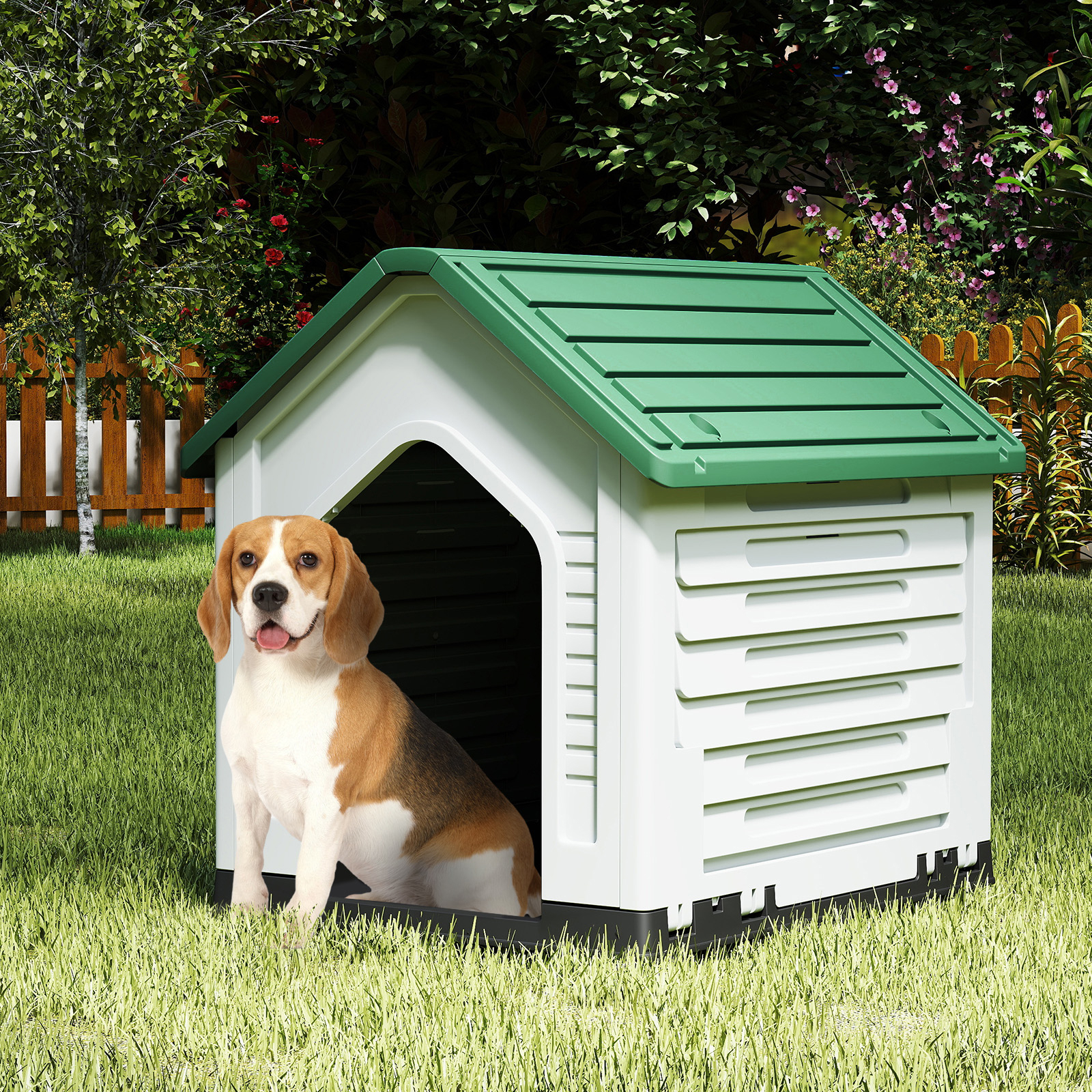 Plastic Dog House, Indoor Outdoor Pet Shelter With Metal Lockable Door, Air Vents & Roof For Small Dogs Cats, Puppy Cage Kennel For Home Deck Front Porch, Easy To Assemble