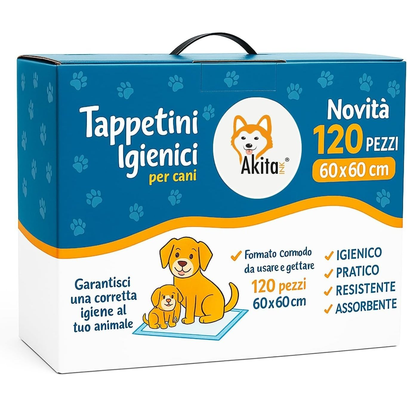 TEMU Akitaink - 120 Traverse per Animali Super Assorbenti - Dimensioni 60x60 cm - Tappetini Igienici per Multiuso (120 pz 60X60 cm)