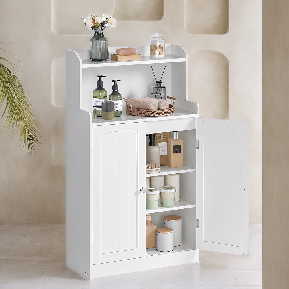 Bathroom Cabinet, 2-door Bathroom Cabinet With 2 Adjustable Shelves, Cabinet For Dining Room, Kitchen, Living Room, White