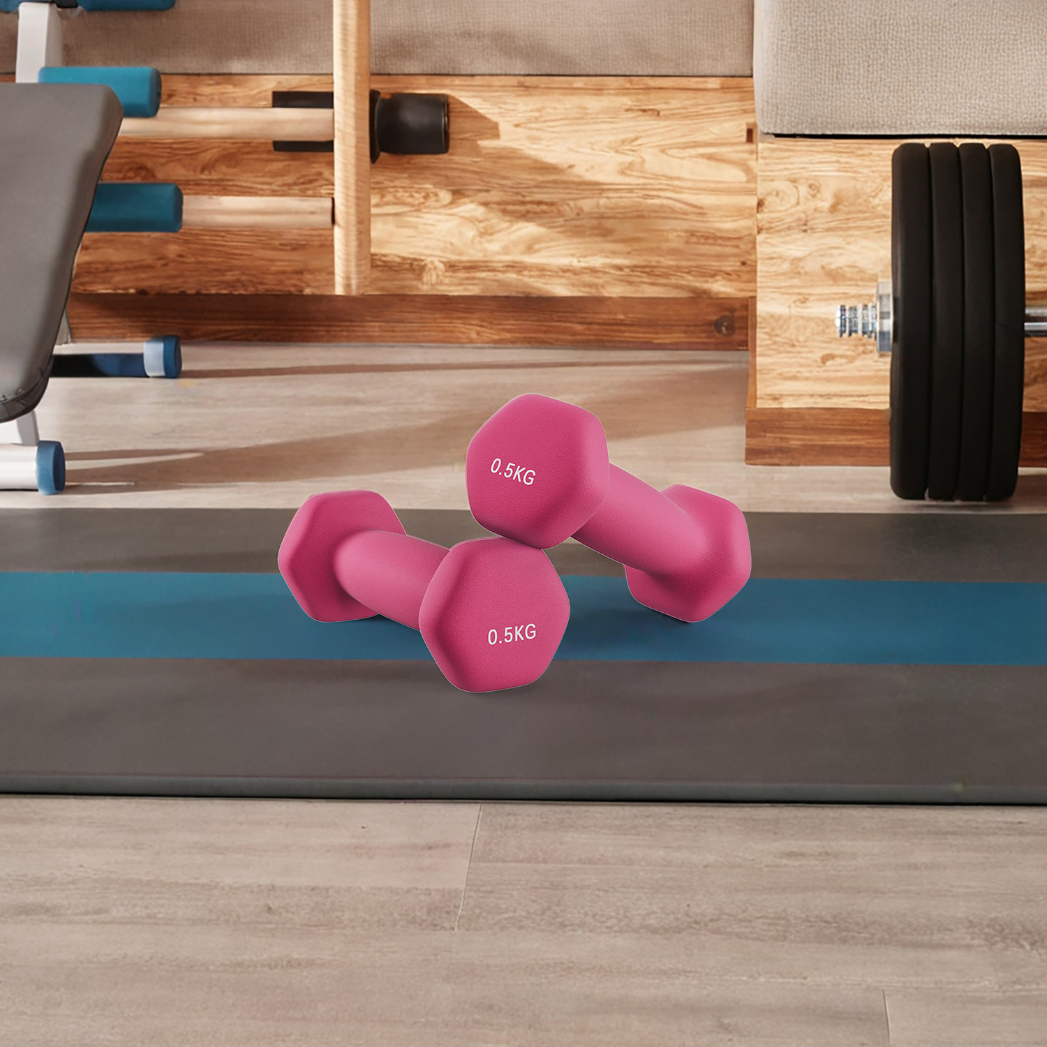 TEMU Dumbbells, 2pcs Set, Dumbbell Set, Short Dumbbells, Hexagon, Neoprene Coating, Fitness Training, For Home, Pink