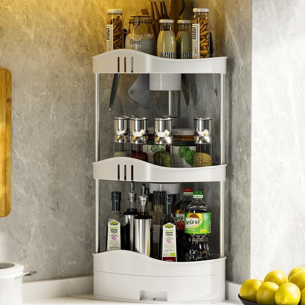 TEMU BAKAJI Mensola Angolare Bagno con , Organizer Multiripiano in Plastica , Unit� di Mensole ad Portaoggetti, Scaffale Organizer Minimal per Bagno,