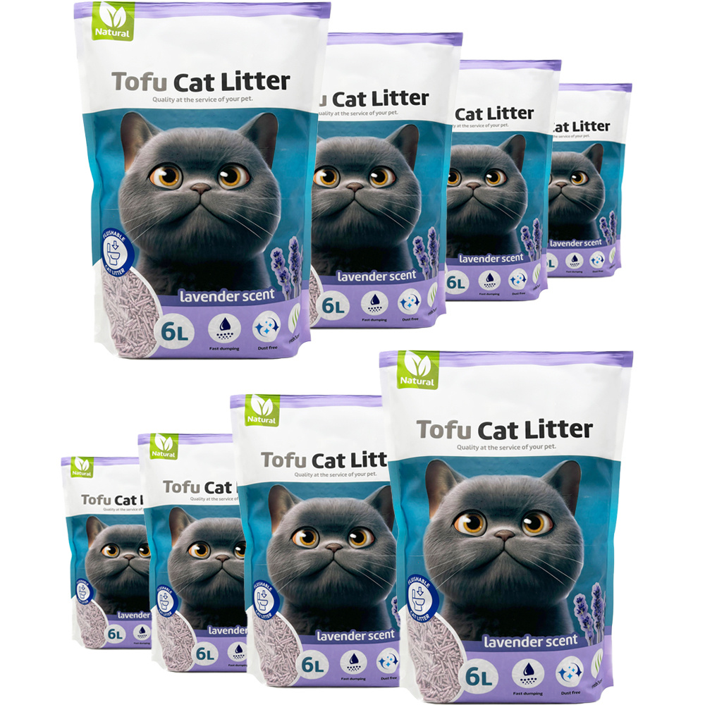 TEMU 8Pcs Arena Aglomerante para Gatos Arena de Tofu para Gatos sin Polvo Fácil de Aglomerar los Olores se Lanza en el Inodoro Sabor Lavanda