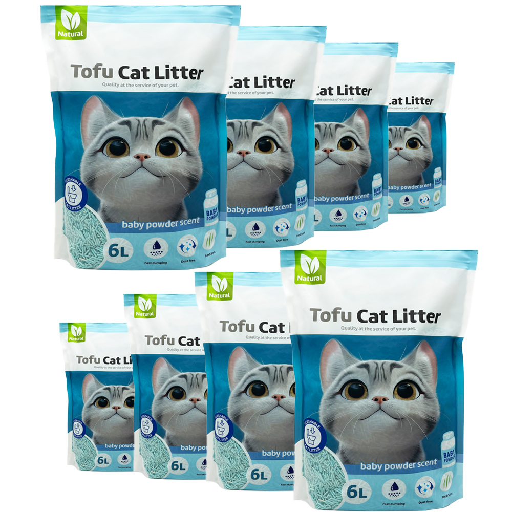 TEMU 8Pcs Arena Aglomerante para Gatos Arena de Tofu para Gatos sin Polvo Fácil de Aglomerar los Olores se Lanza en el Inodoro Sabor Baby Powder