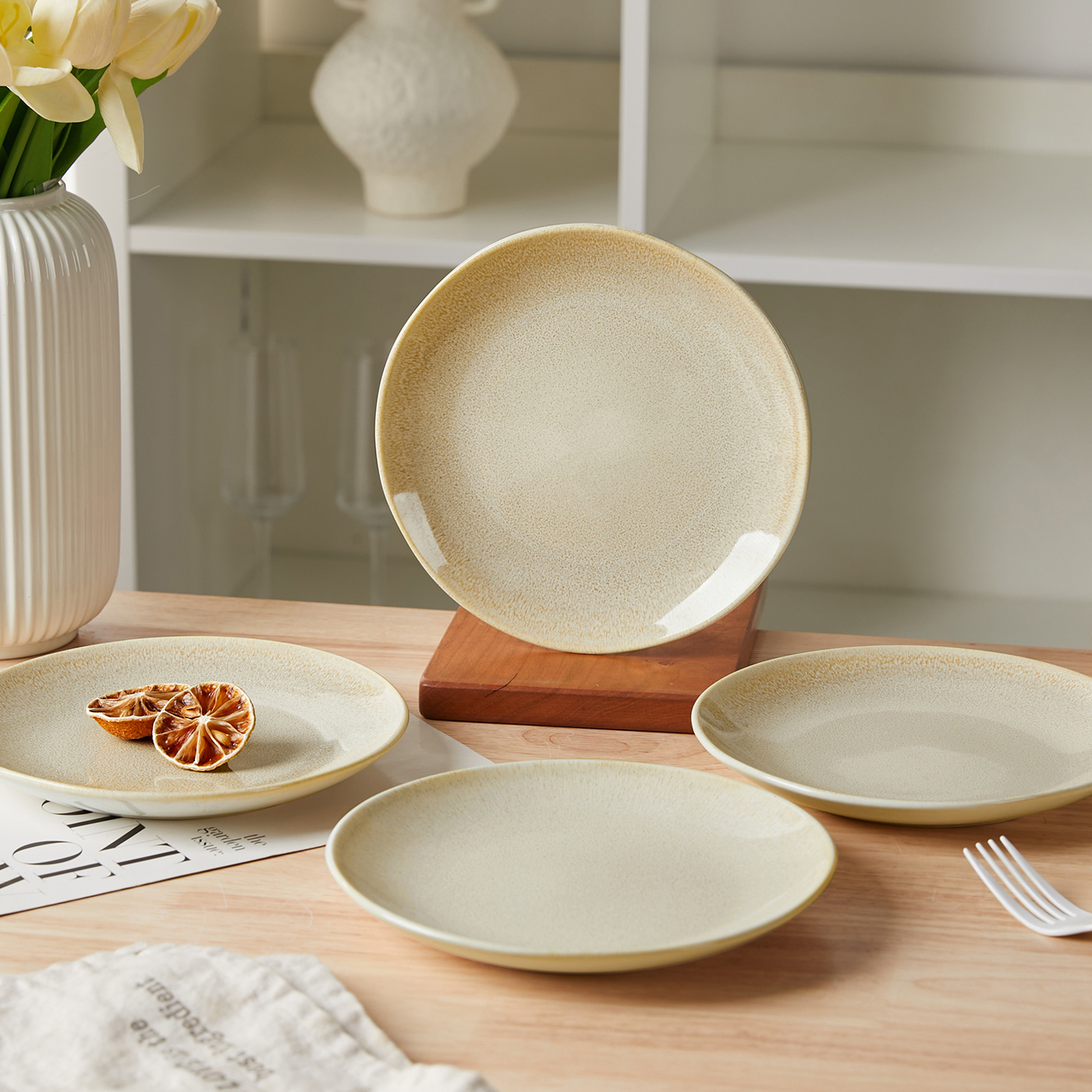 E-shop 4Stück,Ø19.5cm,8Zoll,Keramikgeschirr-Set, Dessertteller, Salatteller, Brotteller, Obstteller, westlicher Teller, Steakteller, Pastateller,