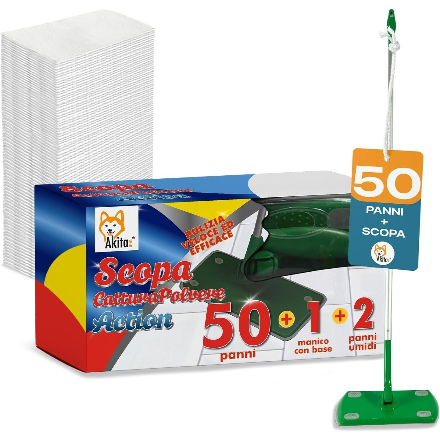 TEMU Akitaink Kit Con 1 + 50 panni Panni Di Ricambio, per catturare e Intrappolare la + 2 panni umidi per lavare - Pulizia Profonda e Senza Sforzo