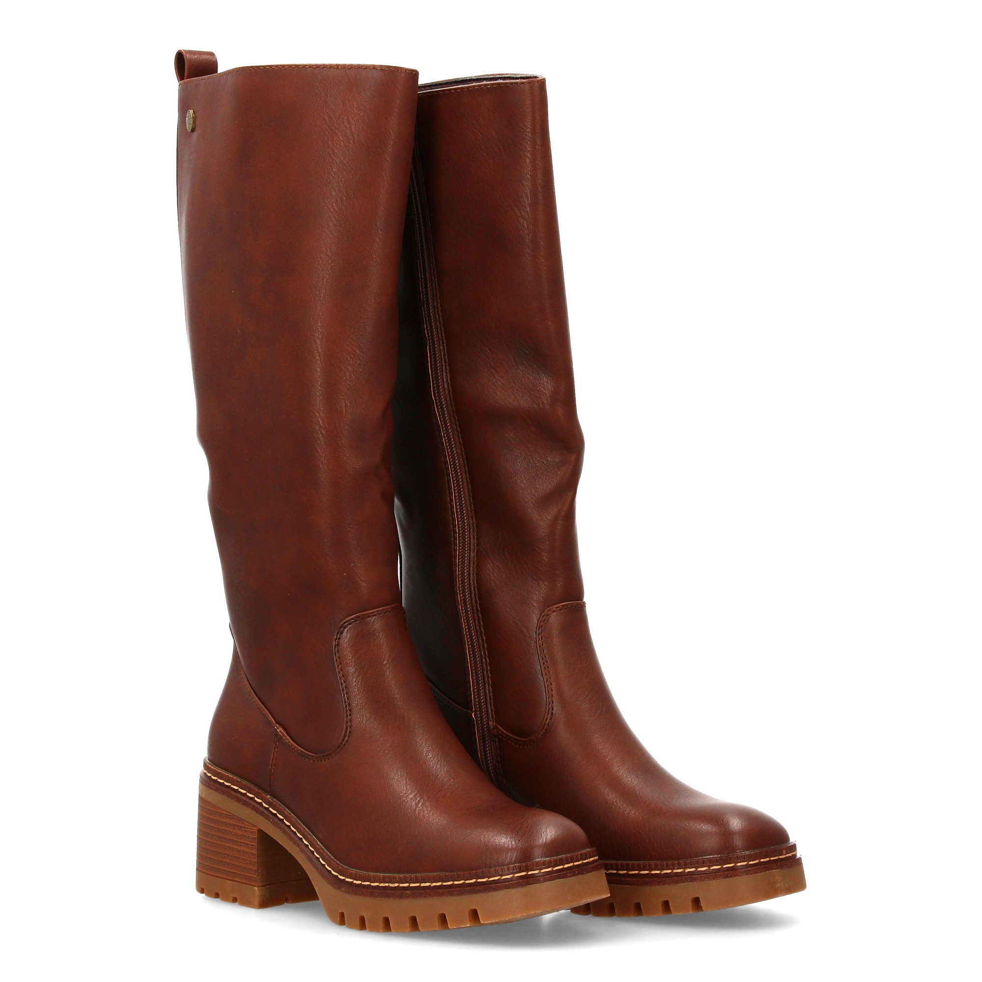 Image of High-heeled Cane For Women With Elegant Design. It Features A Wide Heel And Toothed Sole. Interior Zipper Closure Ideal For -winter Season.