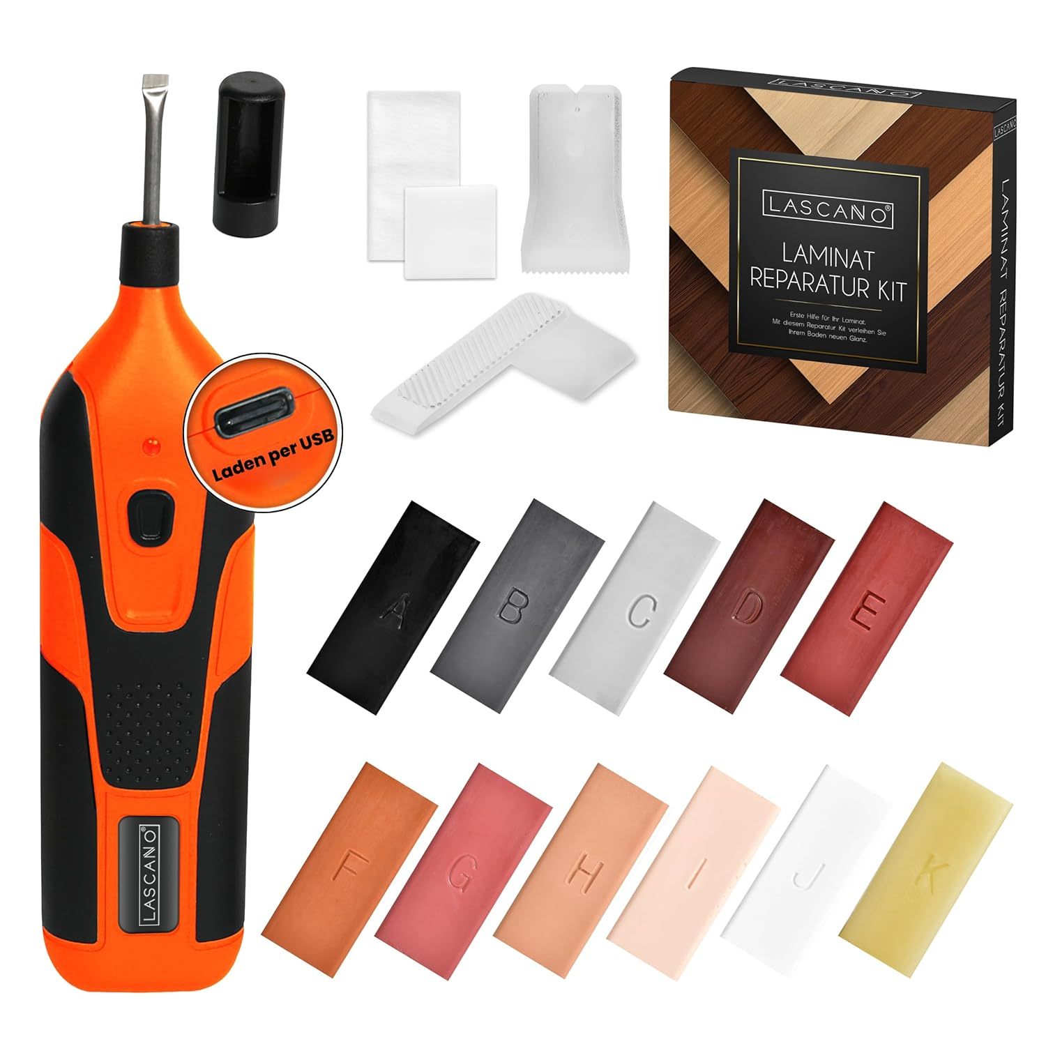 Image of Lascano Laminate Repair Kit, Repair Kit For Wood, Vinyl, And Tile Floors, Wax Melter With Usb, Professional Putty With 11 Hard Wax Sticks