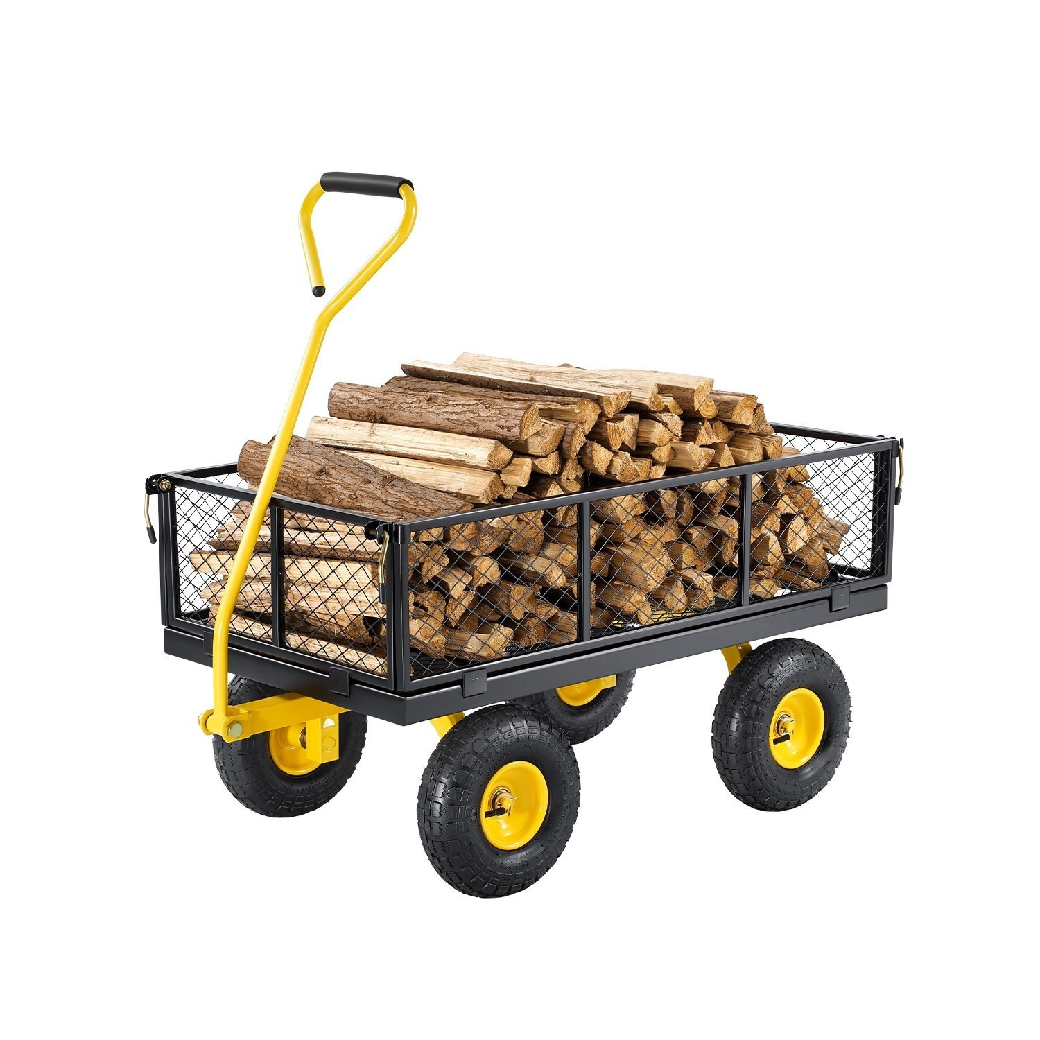 Image of Vevor 900 Lbs Heavy Duty Steel Garden Cart, Garden Wagon Cart On Wheels, Outdoor Metal Yard Utility Wagon Carts With 10" Tires And Mesh Removable Sides ( To Flatbed) And Rotating Handle