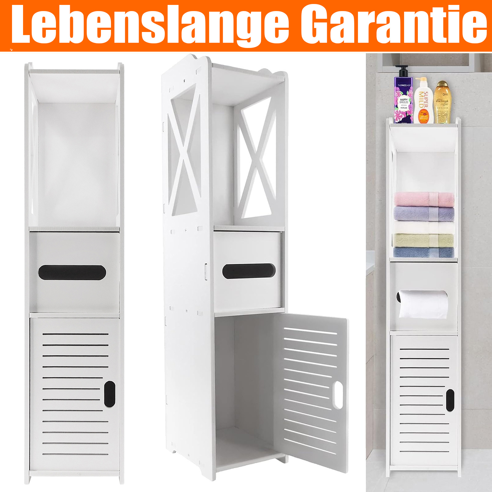 Bathroom Floor Cabinet Free Standing Slim Bathroom Cabinet With Paper Towel Drawer And Cupboard Storage Organizer, Home Furniture Bedroom Storage Cabinet, White 18x20x80cm