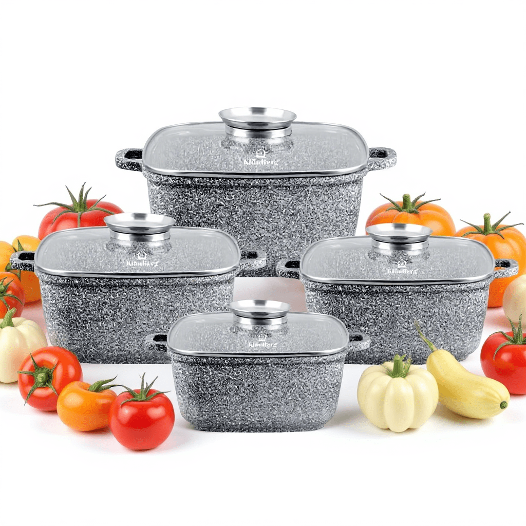 Image of Klönberg 8pcs Pot Set | With Marbled Coating | Cooking Pot | With Lid | Coating | Induction | Ideal As A Gift | For All Stove Types | For All Stove Types | Kb3958
