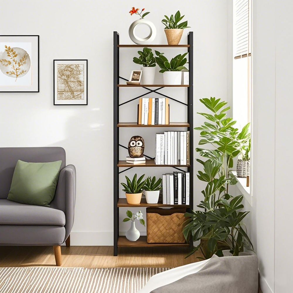 Image of 6-tier Bookshelf, Freestanding Shelving Unit With , For Living Room, Bedroom, Study, -ink Black