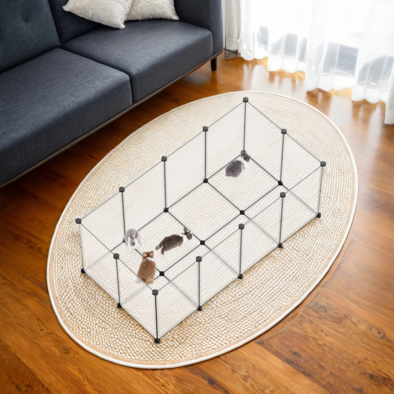 E-shop Freigehege mit Bodenplatten, Laufstall, Meerschweinchen Gehege, aus Kunststoff, Gehege für Hamster, Kaninchen, weiß
