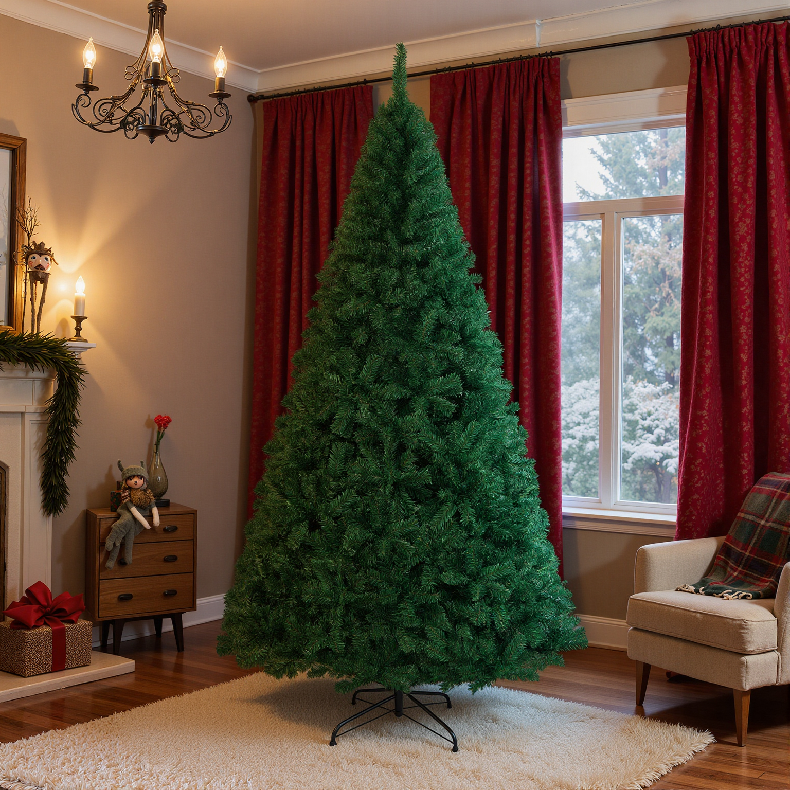 Image of 240cm Tall Artificial Christmas Tree, Unlit Green Xmas Tree With 1138 Pvc Branch Tips, Foldable Metal Stand, Festive Holiday Party Decoration For Home , Easy Assembly