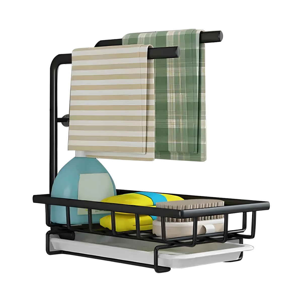 ® Sink Organizer, Metal Kitchen Organizer, Bathroom Organizer With Sponge Holder & 2 Cloth Holders & Removable Drip Tray, Storage For Kitchen, Bathroom, Kitchen Organizer (green And Gold, Wall Mount)
