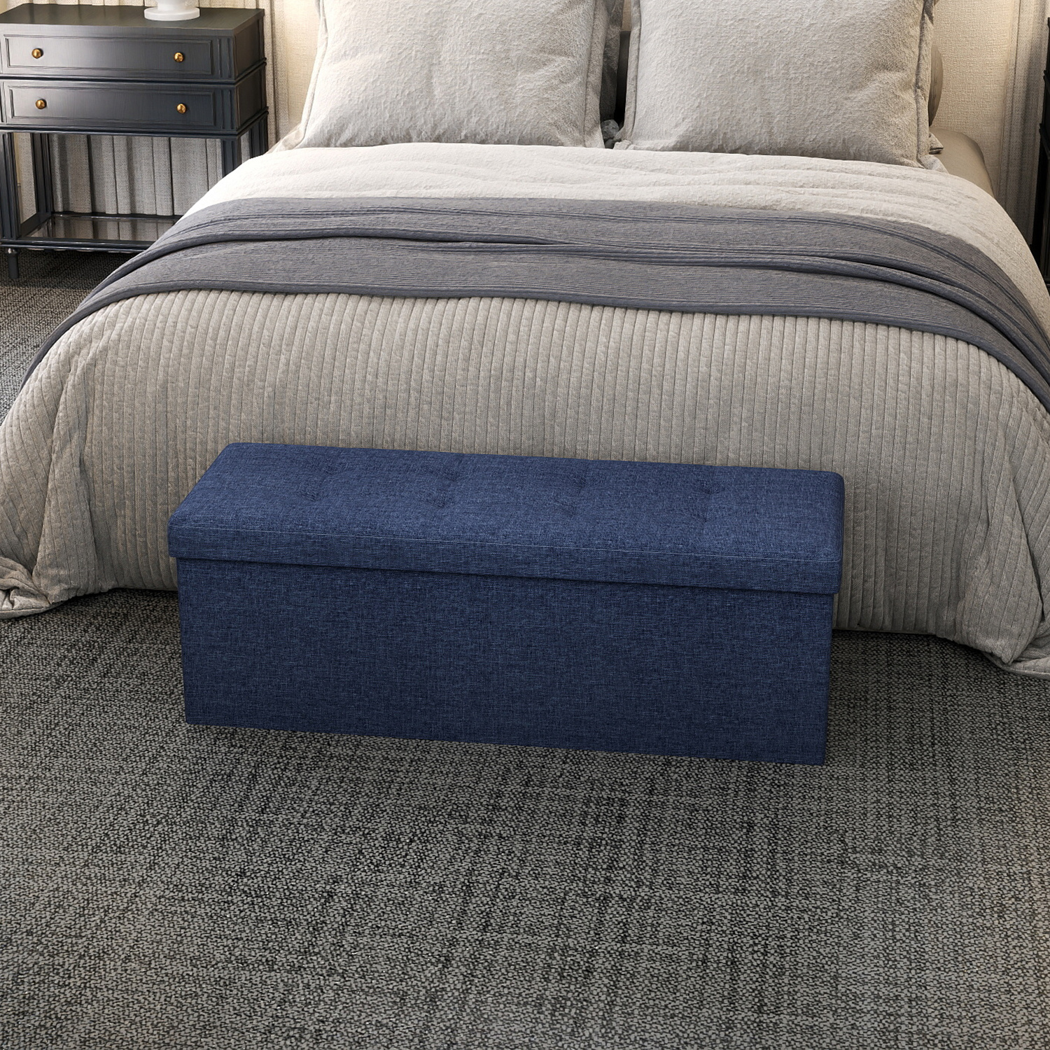 Image of Storage Bench, 38 X 110 X 38 Cm, Storage Ottoman, Bed Bench, Storage Chest, For Living Room, Bedroom, Hallway, Blue