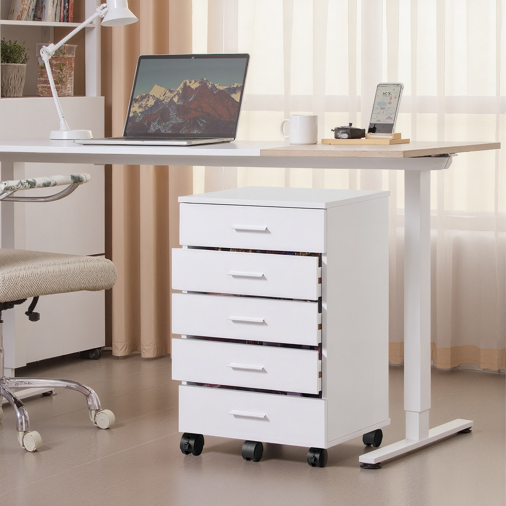 Mobile File Cabinet, Rolling Cart, Drawer Cabinet, Printer Stand With 5 Drawers, Featuring Screwless Slide Rails, For Home Office, Office