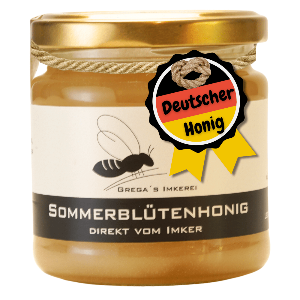 Image of German Honey Directly From The Beekeeper - Grega´s Beekeeping Summer Honey 250 G - Creamy Honey - Regional From Nrw, Bergisches Land - Golden Yellow, Aromatic & Natural