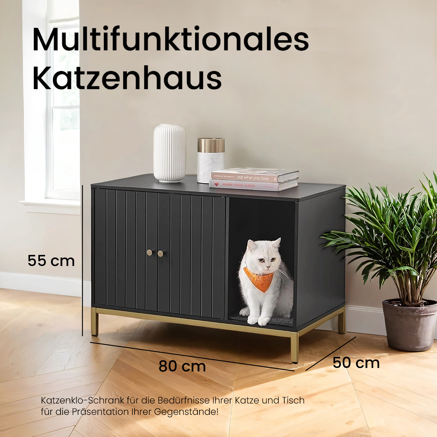 E-shop Katzenklo, Katzenbett, hoher Schrank mit Kratzbrett, Katzentoilettenschrank, für Katzen, Beistelltisch, 80 x 50 x 55 cm