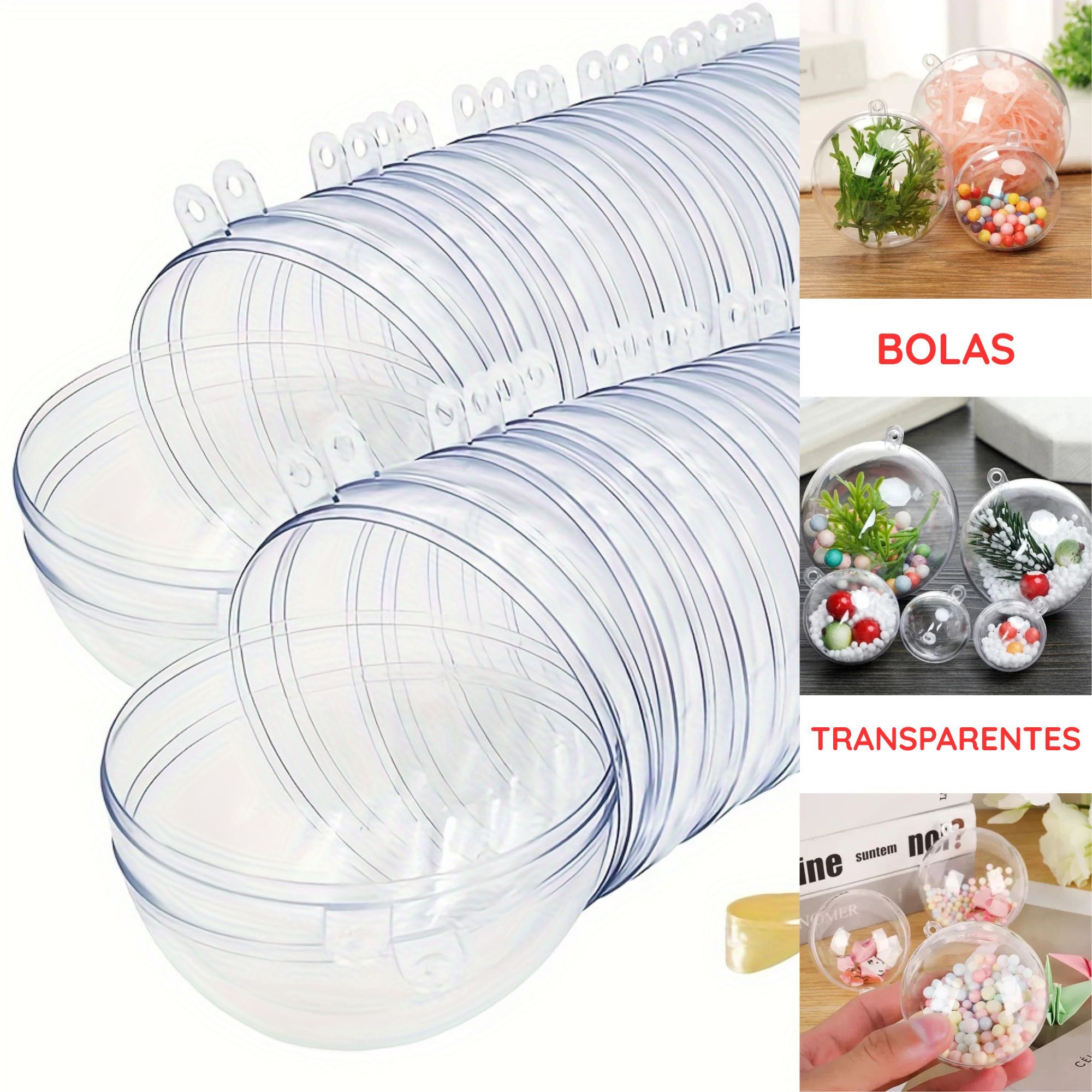 TEMU Packs de Bolas de Navidad Transparentes para Manualidades y Personalizar – Fácil Montaje – Varios Tamaños 6 cm / 7 cm / 8 cm / 9 cm / 10 cm