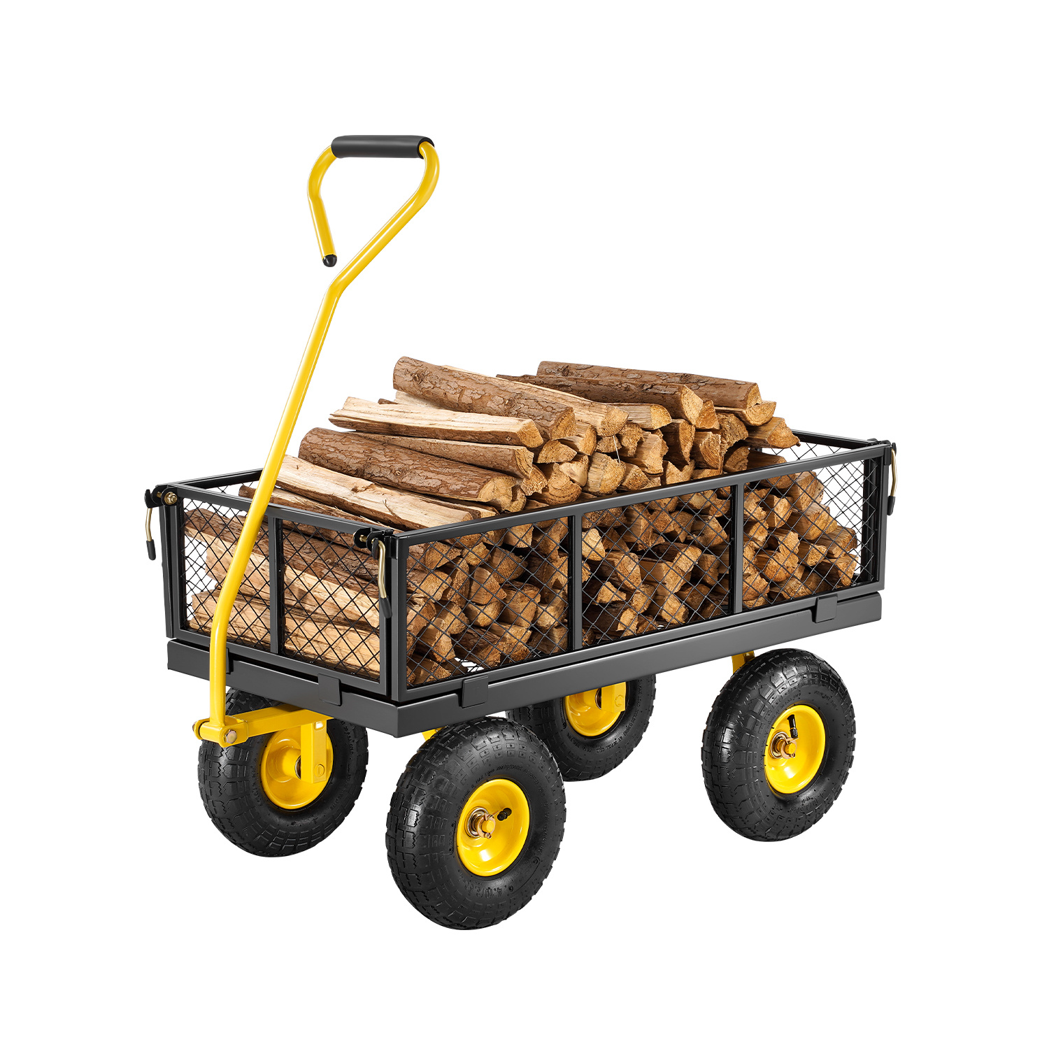 Image of Vevor 500 Lbs Steel Garden Cart, Heavy Duty Garden Wagon Cart Pullable On Wheels, Metal Yard Utility Wagon Carts With 10" All Terrain Tires, Mesh Removable Sides And Rotating Handle