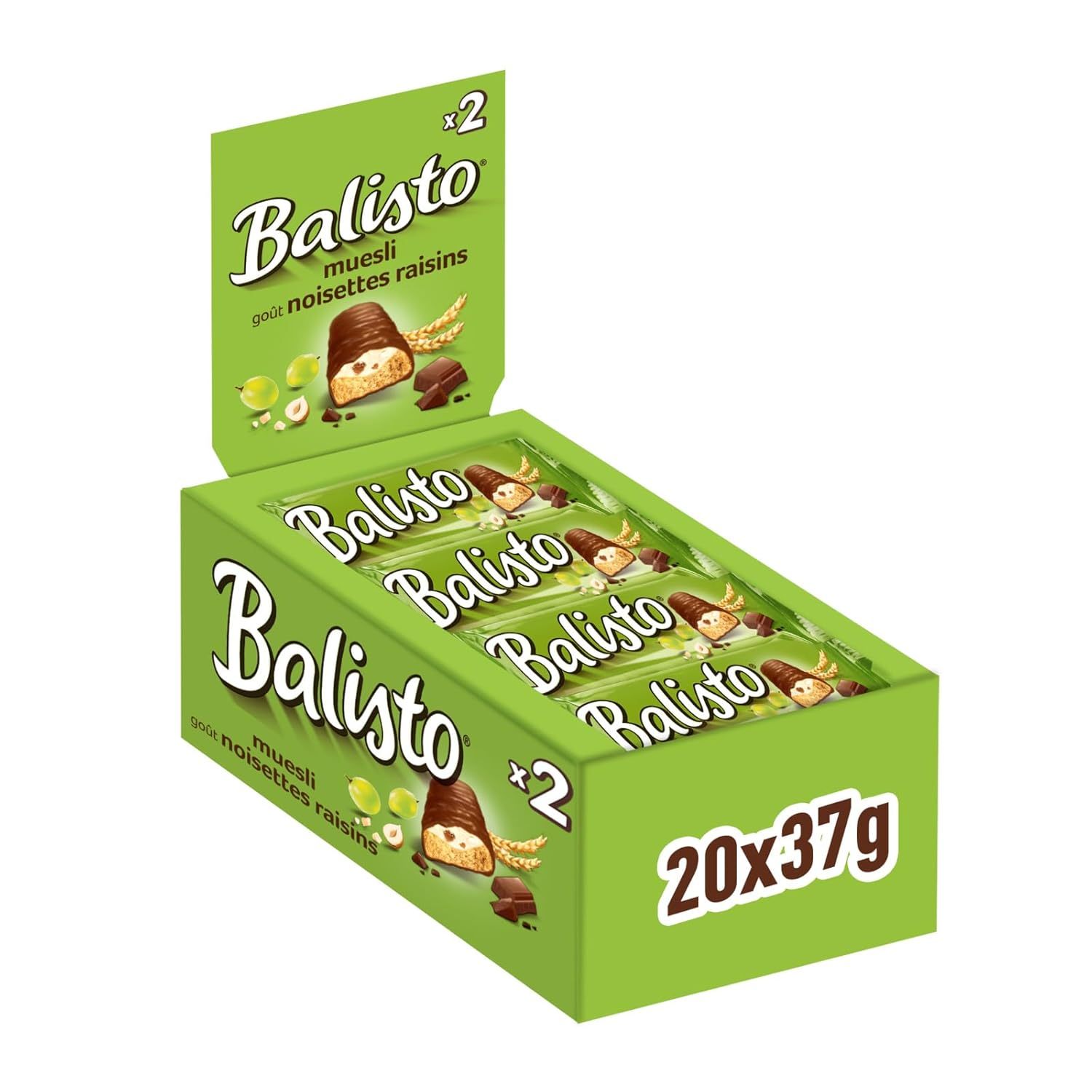 Balisto Chocolate Large Pack, Muesli Mix, Cereal Chocolate Bars With Raisins And Hazelnut Flavor, Muesli Bars 20 X 37g