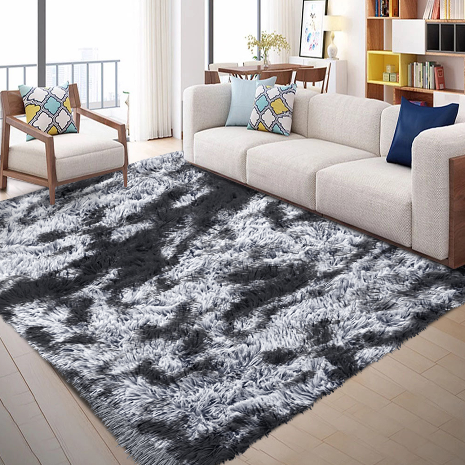 TEMU 1pc Tie-dyed Shaggy Rug, Water-absorbent Washable Rug, Non-slip, Area Rug For Living Room, Bedroom & Home Decoration, 100% Polyester
