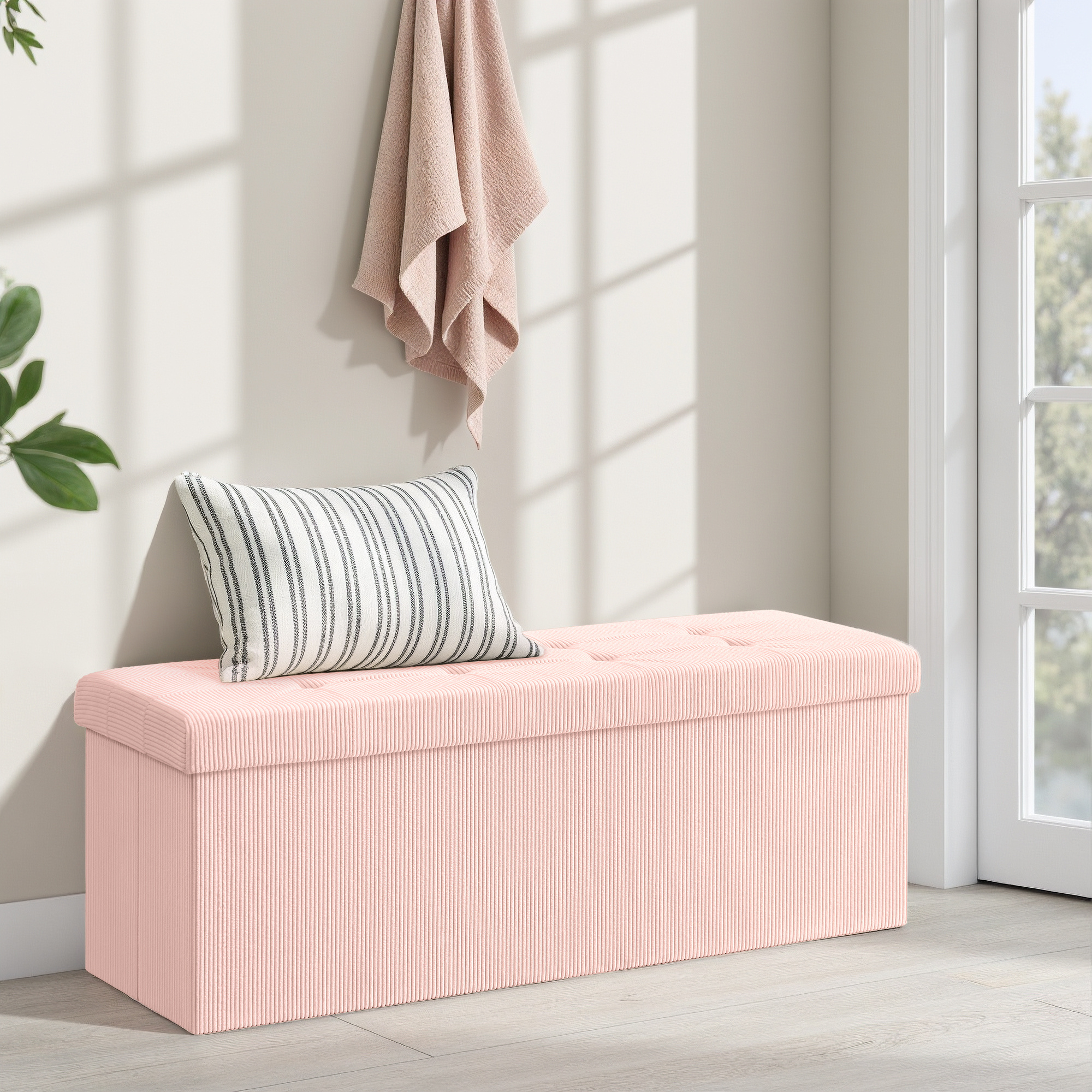 Folding Storage Stool, 38 X 110 X 38 Cm, For Wardrobe, Living Room, Bedroom, Hallway, Pink