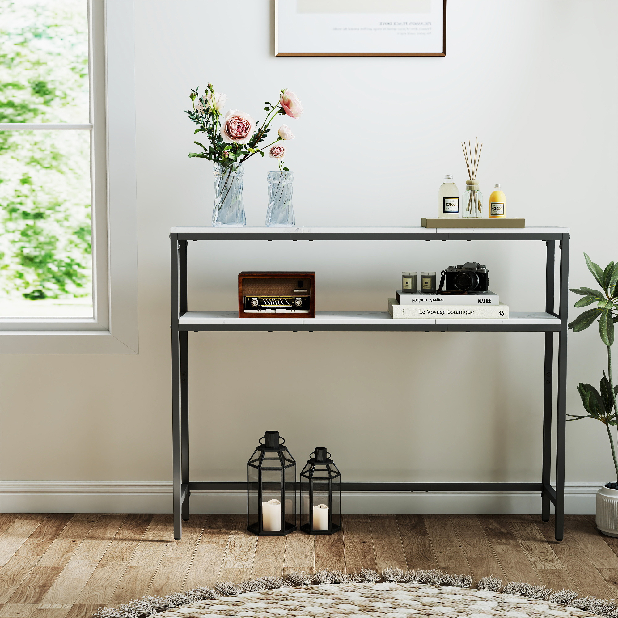 Narrow Console Table With 2 Tiers (2 Shelves), Sofa Table, Hallway Table, 20 X 100 X 80 Cm, For Hallway, Living Room, Bedroom