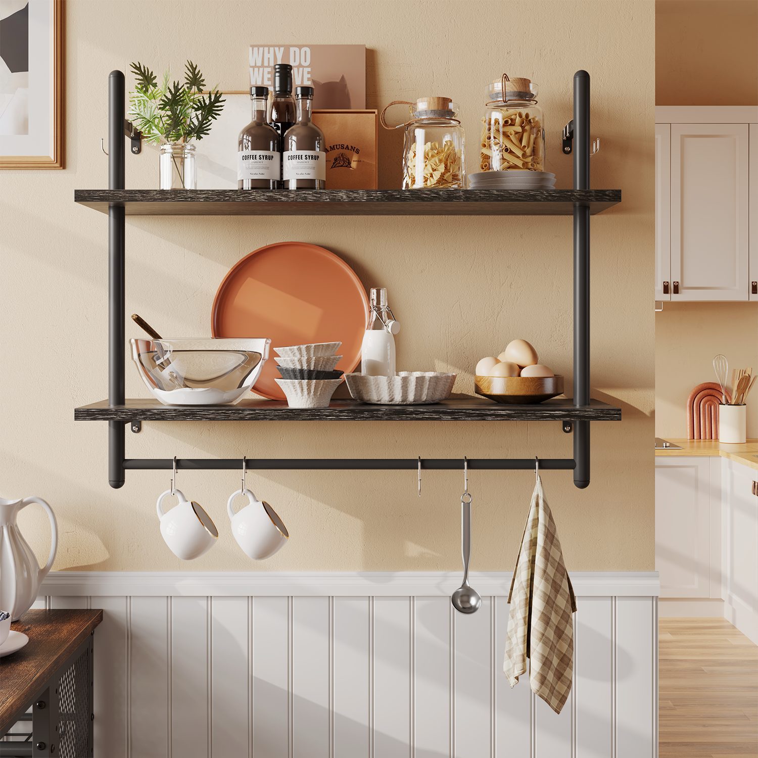 Image of Black/brown Floating Shelves, Hanging Shelves, -free Installation, Space Utilization, Wall Shelves Suitable For Living Room/bedroom/bathroom, Kitchen, Corner Space, Corner Shelf