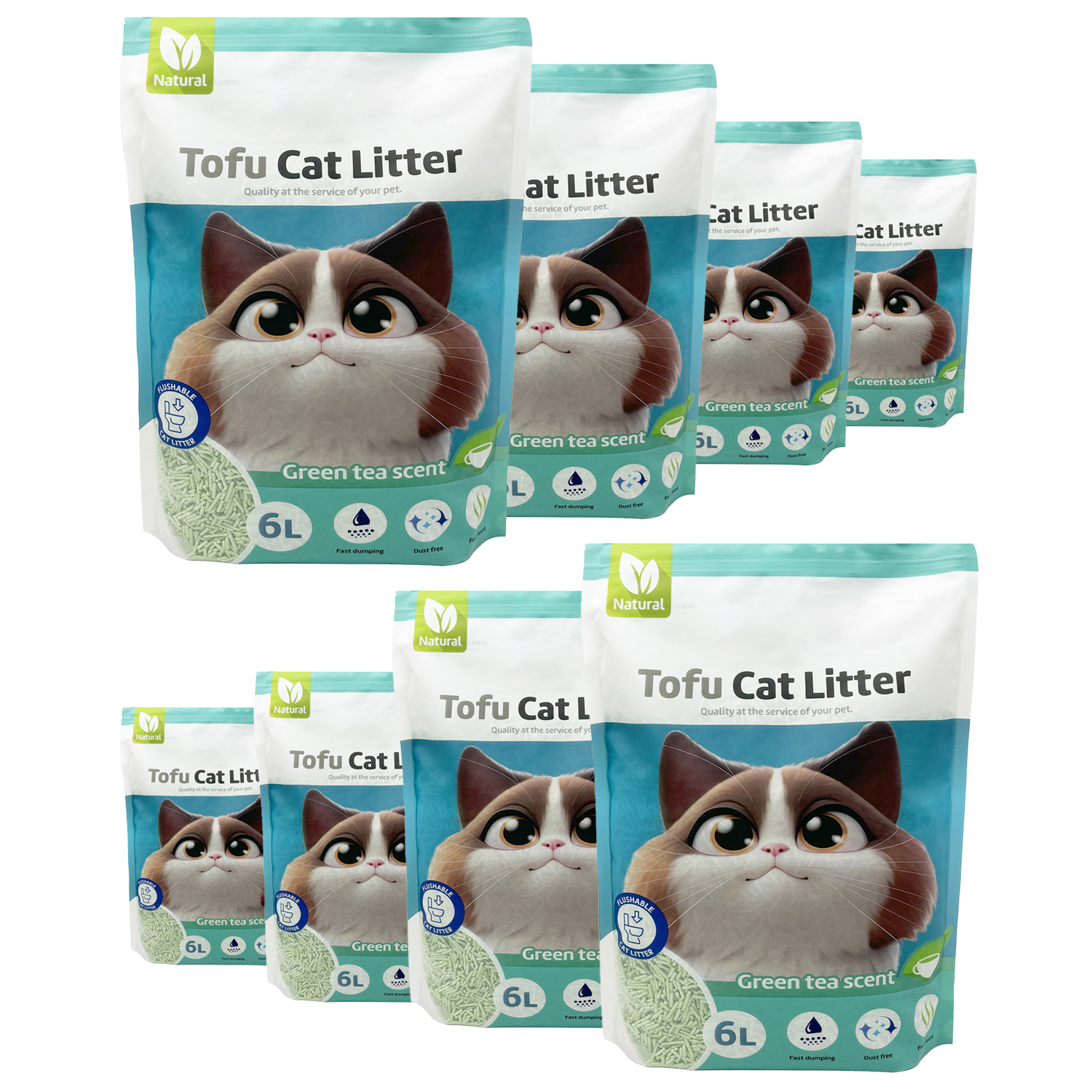 TEMU 8Pcs Arena Aglomerante para Gatos Arena de Tofu para Gatos sin Polvo Fácil de Aglomerar los Olores se Lanza en el Inodoro Sabor Green Tea