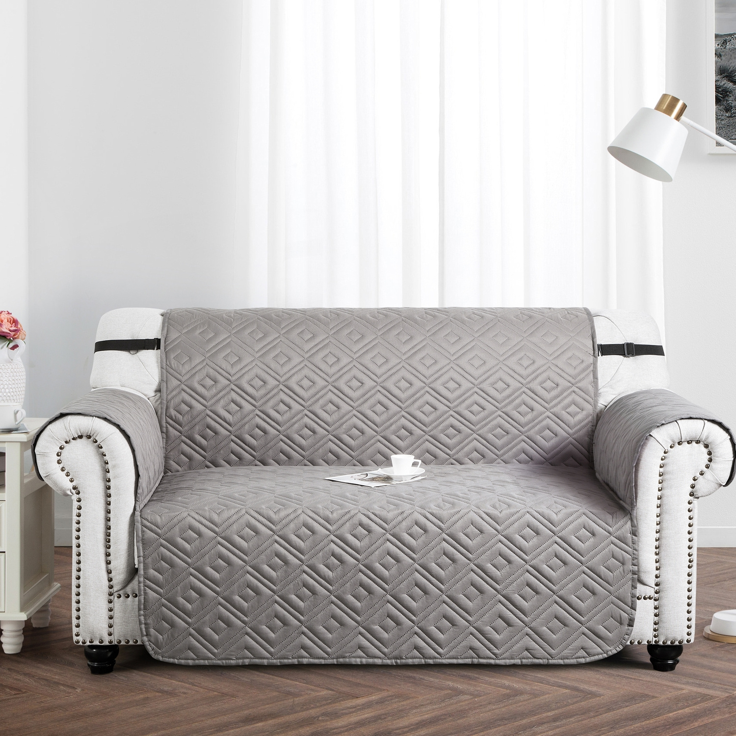 TEMU 1pc Soft Fabric Sofa Slip Cover – Reversible, Waterproof Quilted Design, Anti-slip Couch Protector With Elastic Band - Pet-friendly, Scratch