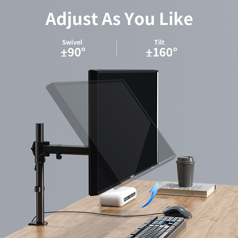 Hftek Monitor Stand - Ergonomic Single Arm For 13-34 Inch Monitors, Height Adjustable & Swivel, With Desk Clamp, Up To 8 Kg