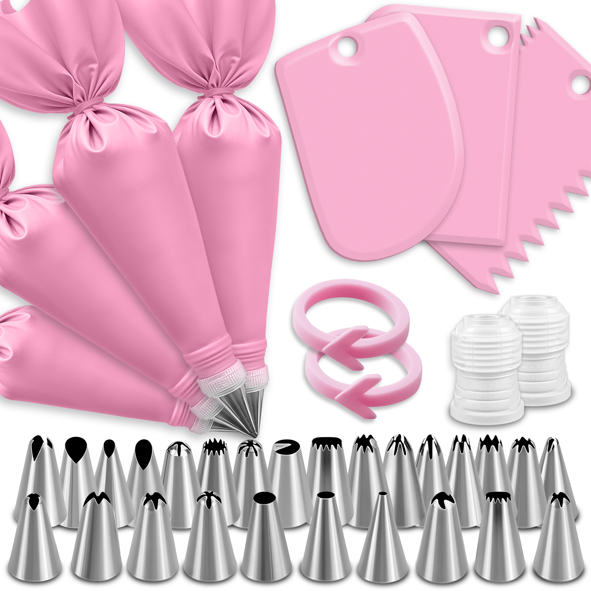 E-shop Kuketo - Silikon Gebäckhülle mit dekorativen Spitzen - XXL 37-teiliges Set zum Dekorieren von Kuchen, Cupcakes und Gebäck - Schablonen, Spatel