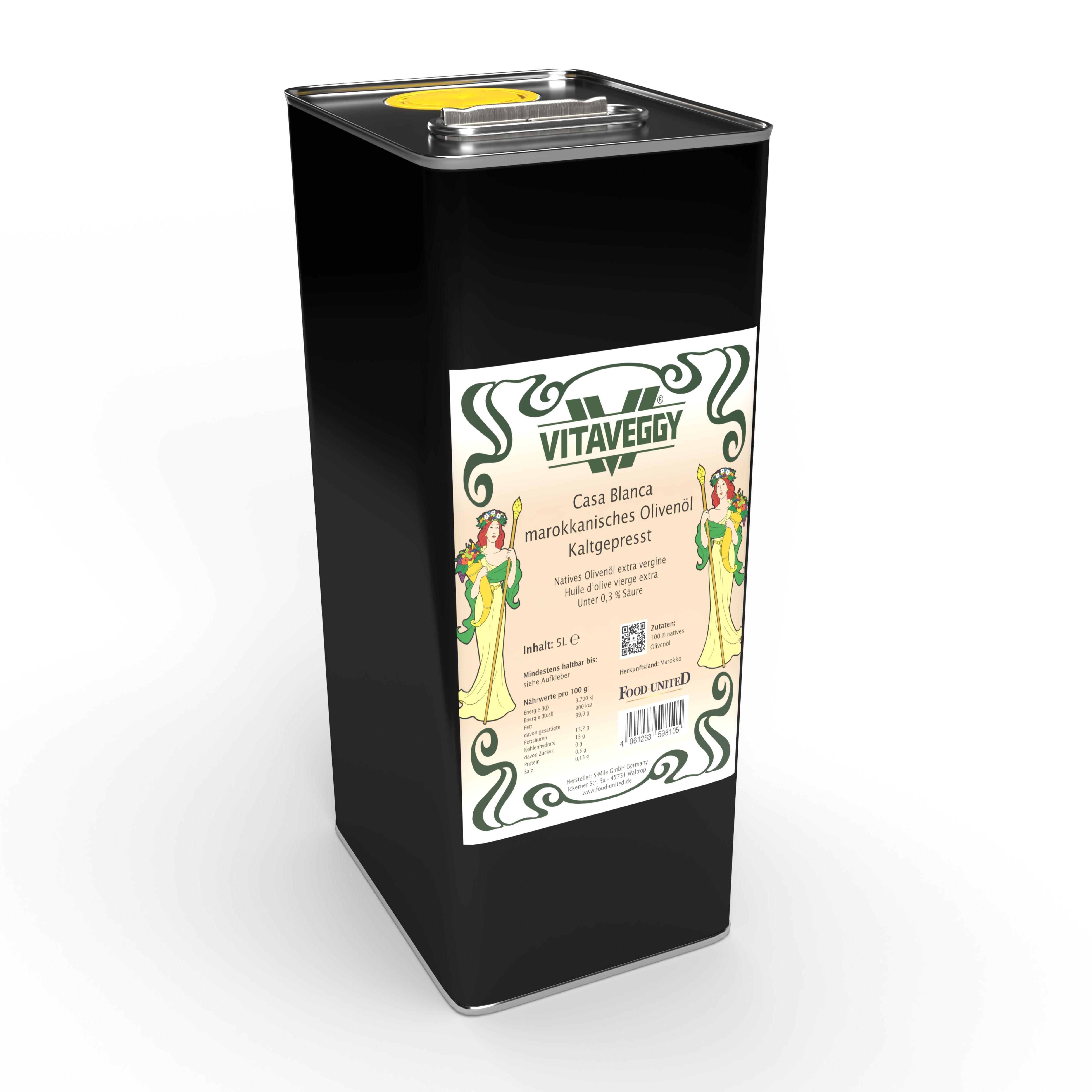 Image of Vitaveggy Morocco Olive Oil Edible Oil 5l - Extra Virgin Cold-pressed Mechanically Untreated By Food-united For Normal & Vegan Roasting Cooking Perfect For Tajine Dishes