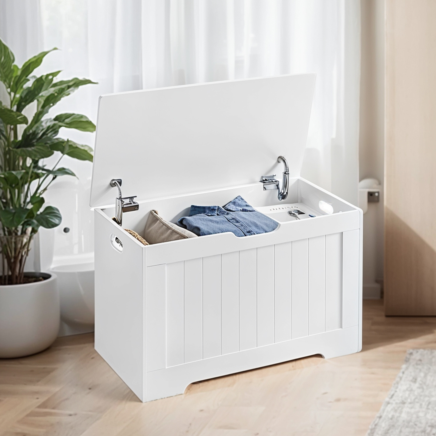 E-shop Schuhbank, Sitzbank mit Stauraum, Aufbewahrungsschrank, Sitztruhe, Landhausstil, 40 x 76 x 48 cm