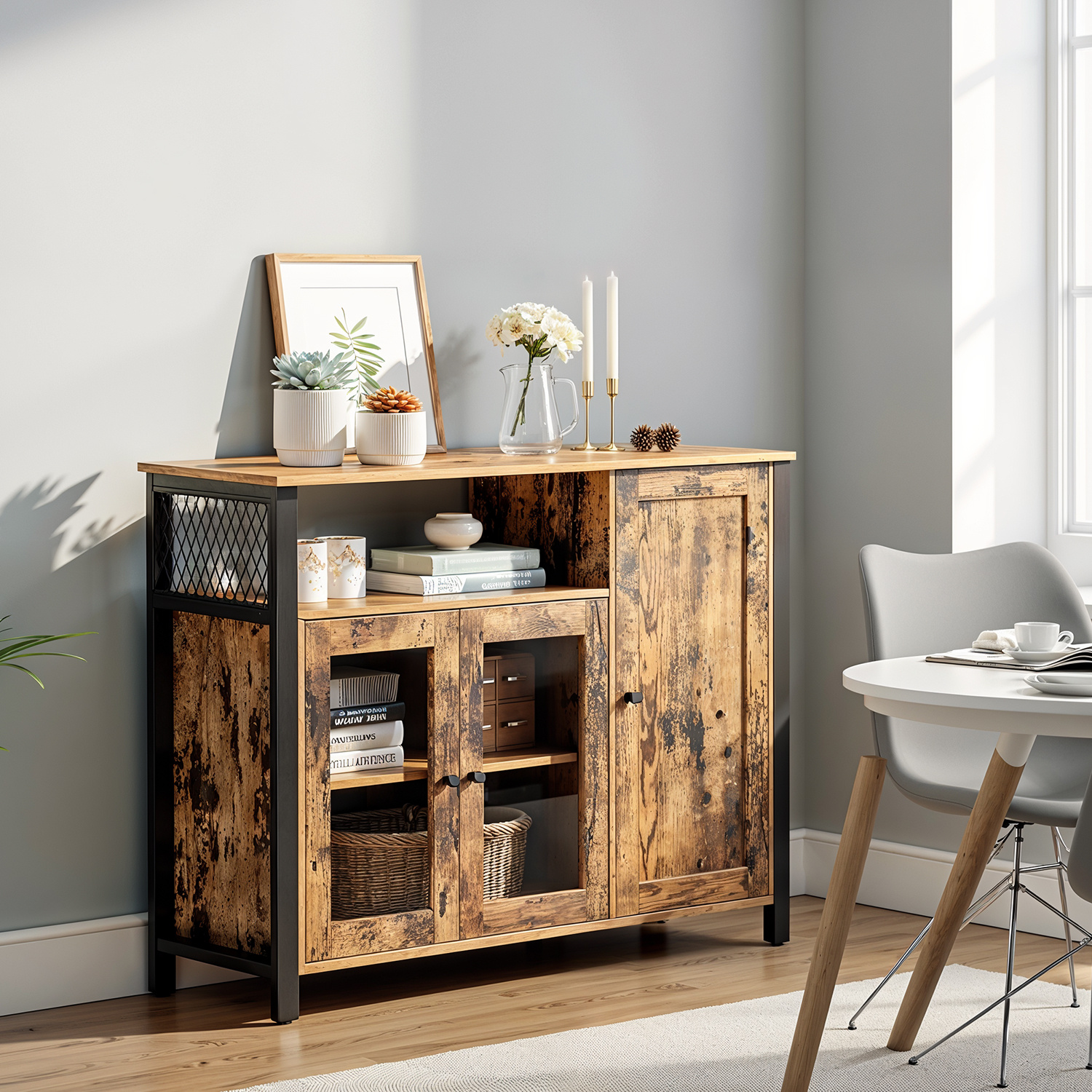 Sideboard With 3 Doors, Kitchen Cabinet, Storage Cabinet, 110 X 33 X 75 Cm For Living Room, Kitchen, Dining Room, Country House Style