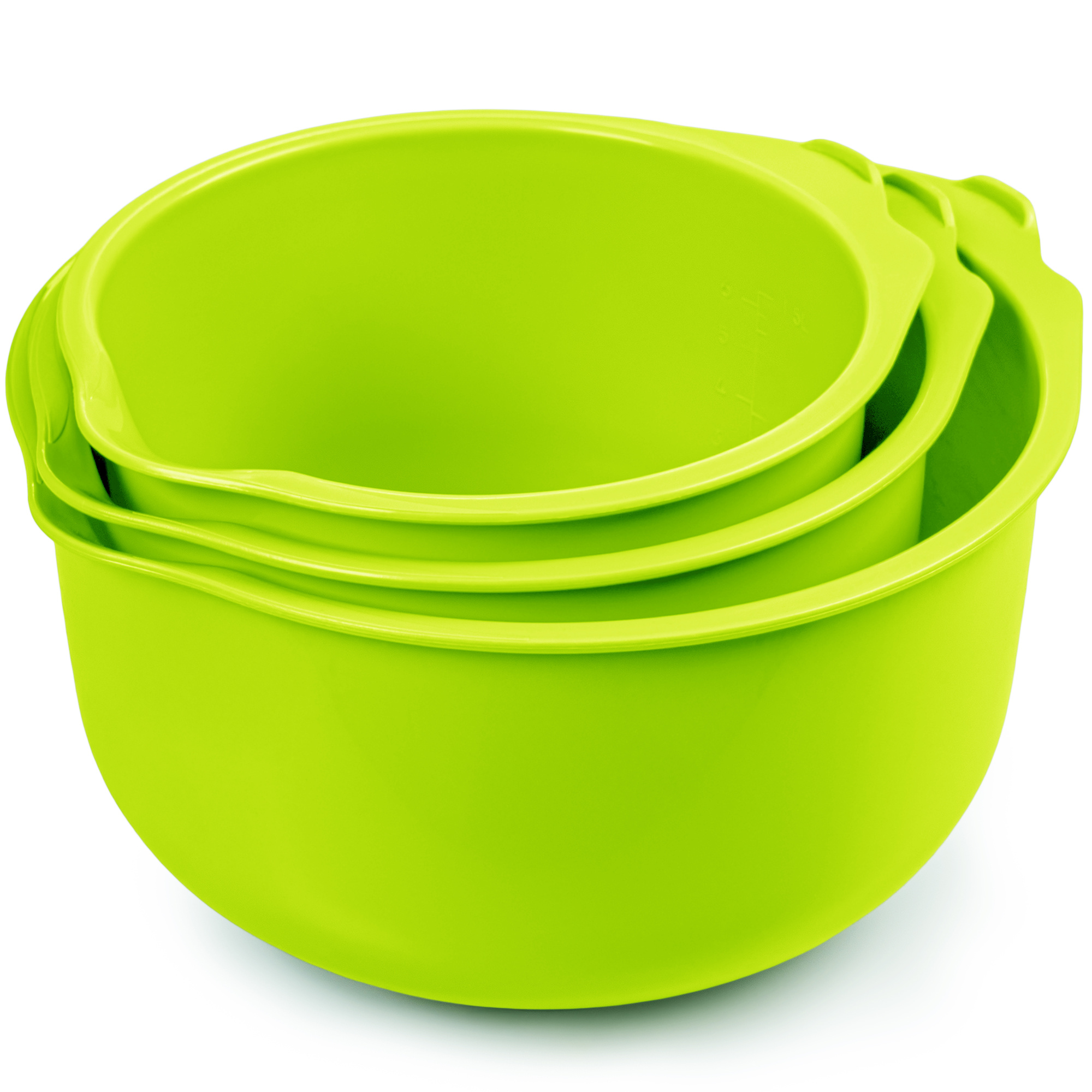 Image of 3-piece Mixing Bowl Set – High- Bowls Made Of Durable Plastic With Pouring Spout, Measuring Scale & Non-slip Base – In White, Gray & Light Green