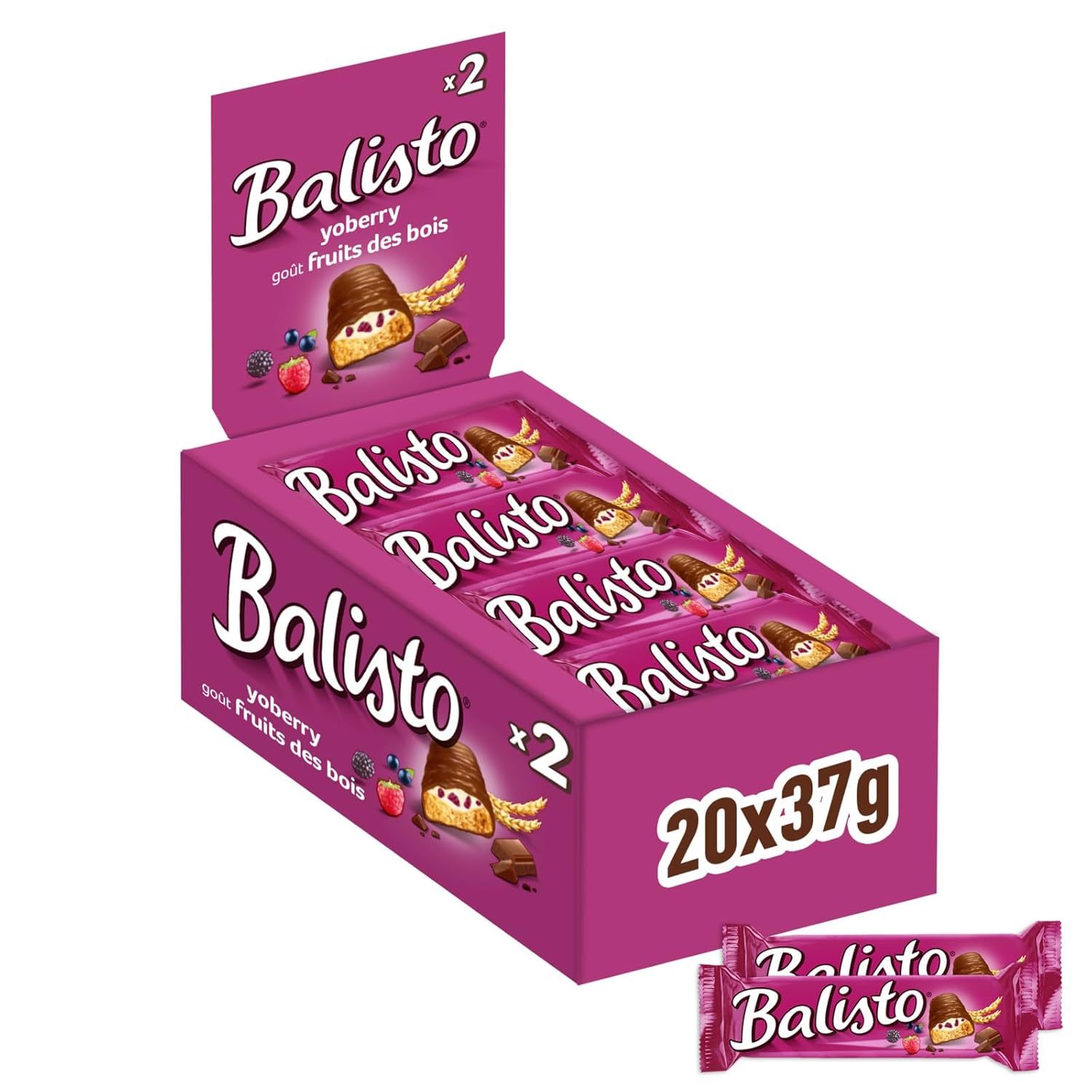 Image of Balisto Chocolate Large Pack, Yoberry, Cereal Chocolate Bars With Yogurt Berries, Muesli Bars 20 X 37g