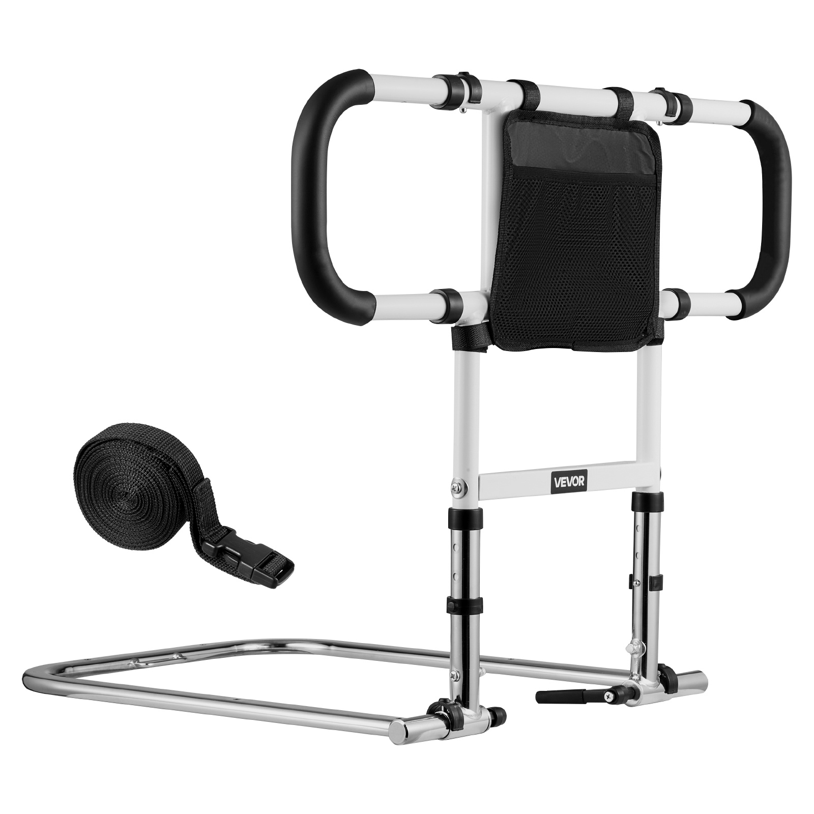 TEMU Vevor Bed Rail For Elderly, Foldable & Extendable Bedside Assist Rail With Side Handles & Pu Handrail, Adjustable Height Carbon Steel Pipe