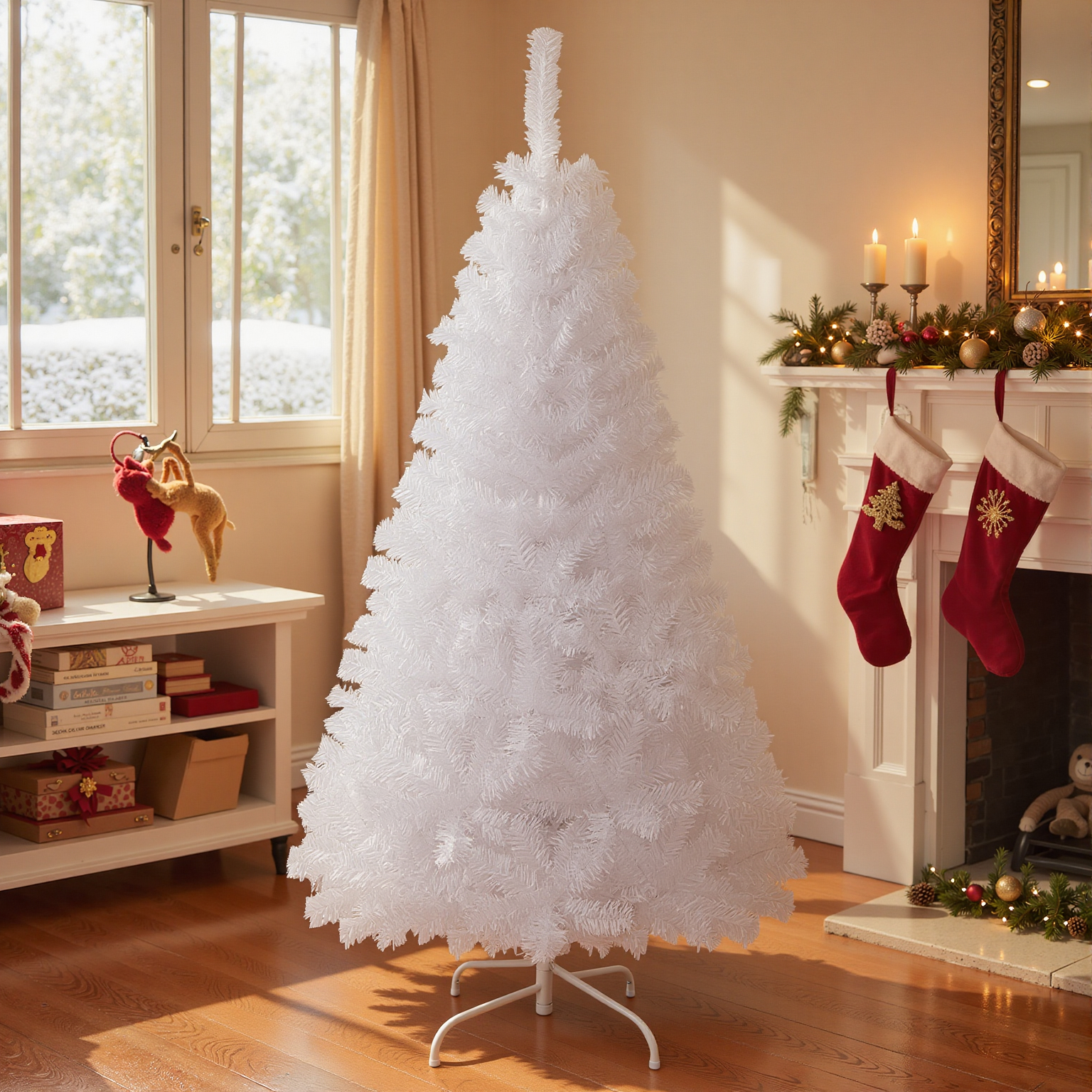 Image of 180cm Christmas Tree, Artificial Xmas Decoration Tree With 650 Pvc Branch Tips & Metal Stand, Holiday Festive Celebration Tree For Home, Office & Shop, Quick Setup, White