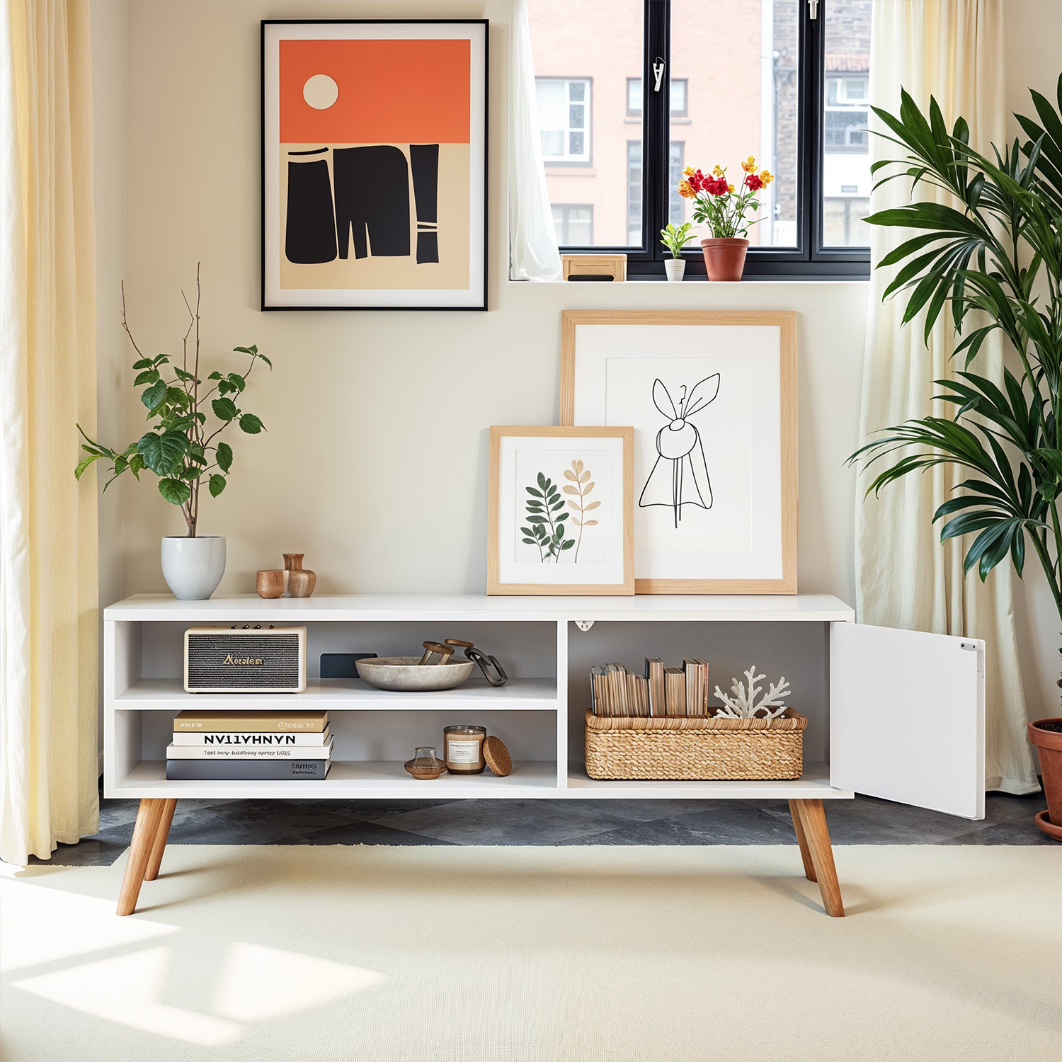 TEMU Tv Cabinet, Tv Table, Lowboard, Tv Cabinet, Modern, White